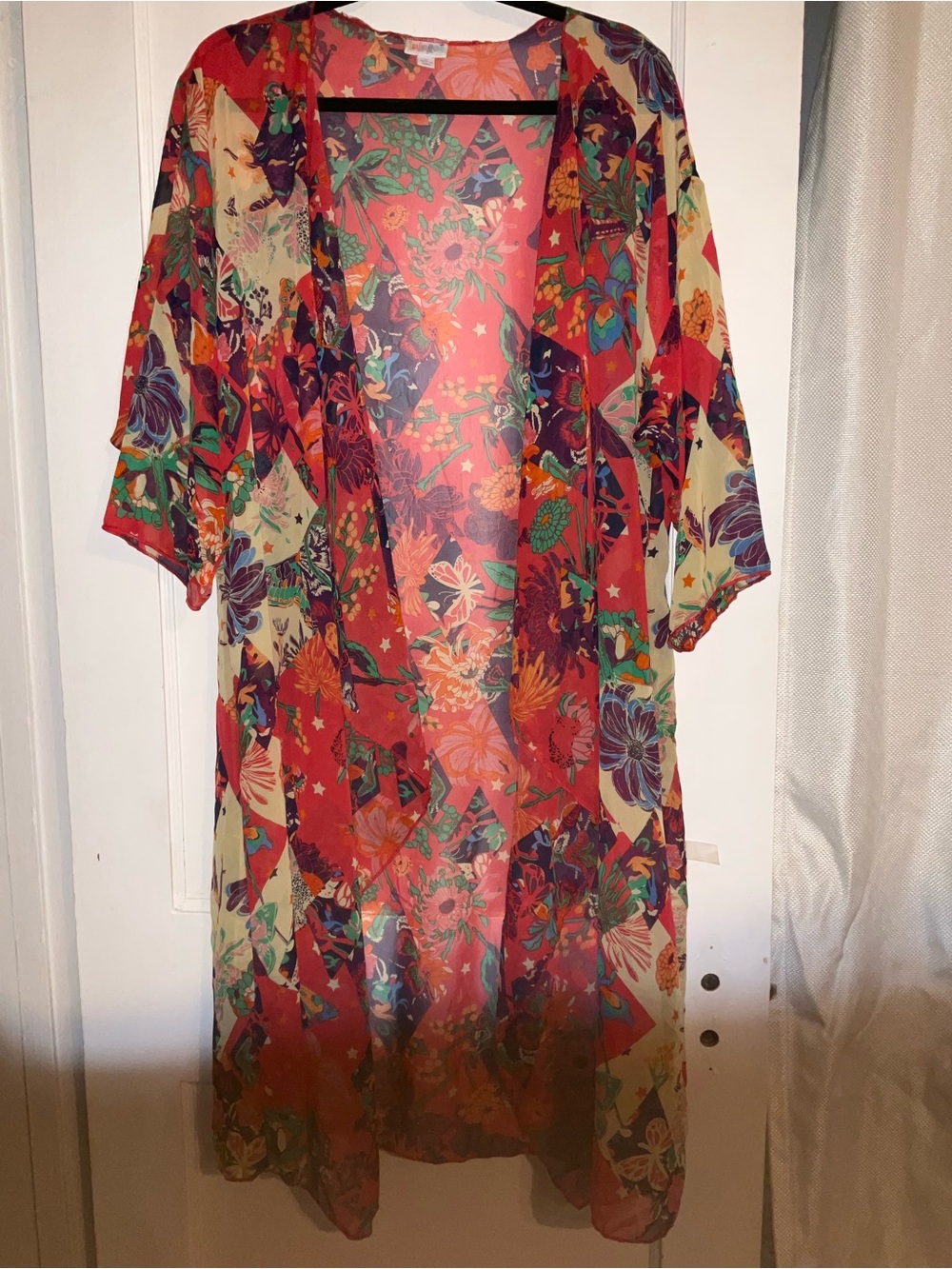 LuLaRoe Coral Floral Open Cardigan - Picture 3 of 6